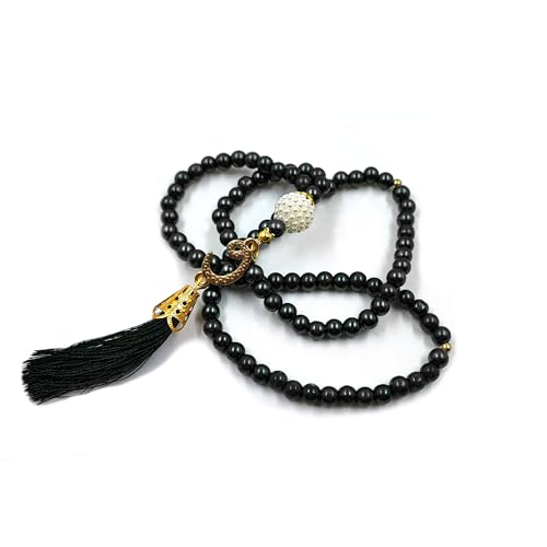 BAYKUL Muslim Prayer Beads 99, Islamic Rosary with Silver Allah Muhammad Engraved Tasbih, Zikr Namaz Worship Ramadan Tesbih Bracelet - color: Dark Pearl