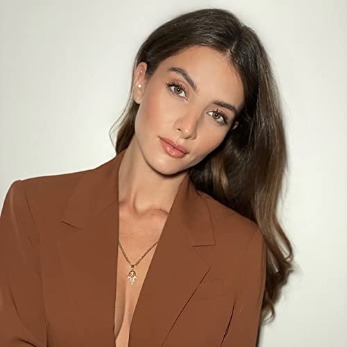 Barzel 18K Gold Plated Flat Mariner/Marina 060 3MM Chain Necklace With Hamsa Hand Pendant