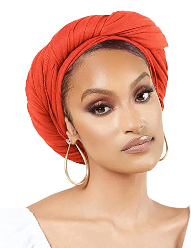 Nonbongoy Head Wraps for Black Women 71"x32" Long Soft Jersey Hijab Turban - color: 1- Orange Headwrap
