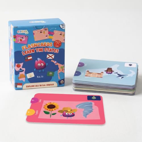 Kidrox Flashcards: Learn the 50 U.S. States – Pull-Tab Geography Game for Kids Ages 6+ | State Maps, Flags & Capitals | Includes U.S. Map Poster - color: Learn the Us States