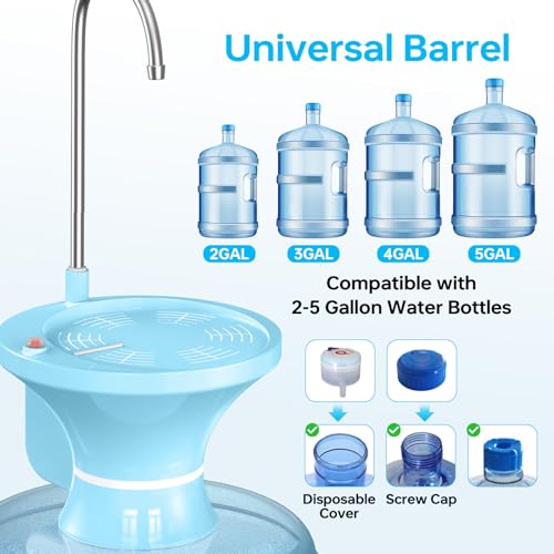 Water Dispenser for 2-5 Gallon Bottle, Electric Drinking Water Bottle Pump, Automatic Water Jug Pump Dispenser, USB Rechargeable and 2 Switch Control for Home, Office, Camping - color: Blue