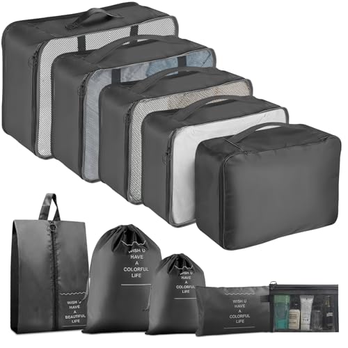 Packing Cubes for Travel 10 Set Luggage Organizer Bags - color: Black, size: 10 Set