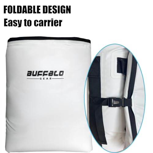 Buffalo Gear Insulated Fish Cooler - 27.5QT 58QT Waterproof Flat Bottom Bag, Leakproof and Fishing Kill Bag - color: White-85QT