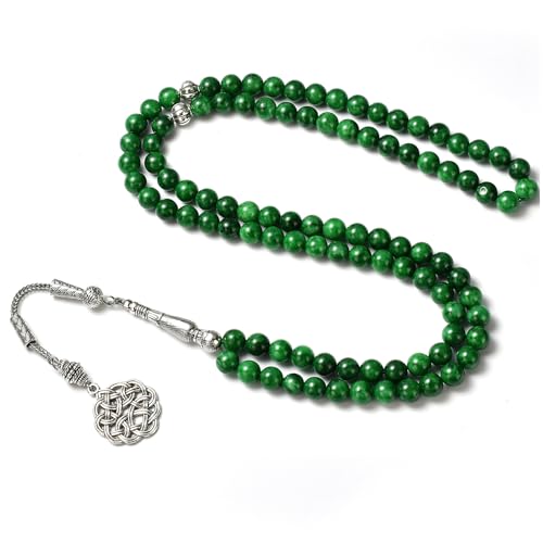 Premium Tasbih, Muslim Prayer Beads, 99 Beads (8mm), Green Chalcedony, Unisex, 22 Inches