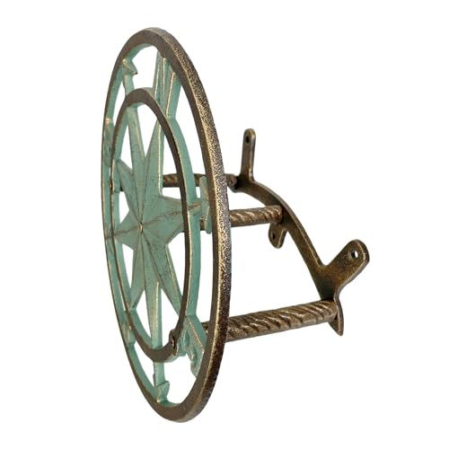 Verdigris Green Finish Cast Iron Nautical Compass Rose Wall Mounted Decorative Hanging Garden Hose Hanger - Hose Holder Organizer for Outdoor Spaces - 12 Inches in Diameter | Nautical Round Face, Holds Approximately 75 Feet, 5.5 Inch Deep, Bolts and Ancho
