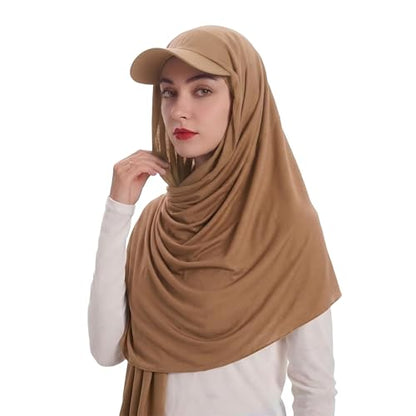 ZLYC Women Muslim Hijab Scarf with Visor Built-in Undercap Sun Protection Headwrap - color: Solid Tan