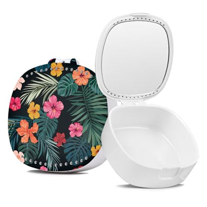 Retainer Case with Mirror & Ventilation Holes - Night Guard & Orthodontic Aligner Case,Green Leafed Flower - color: Green Leafed Flower