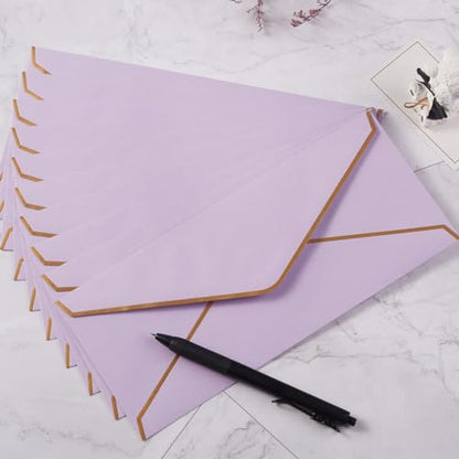 100 Pack #10 Business Envelopes with Gold Stickers, Light Purple - color: Light Purple
