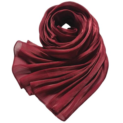 Women Premium Hijab Head Scarf Lightweight Shimmer Scarves Crepe Wedding Shawls and Wraps for Evening Dresses Shiny - color: Deep Red