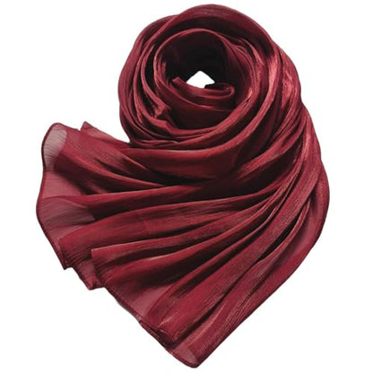 Women Premium Hijab Head Scarf Lightweight Shimmer Scarves Crepe Wedding Shawls and Wraps for Evening Dresses Shiny - color: Deep Red