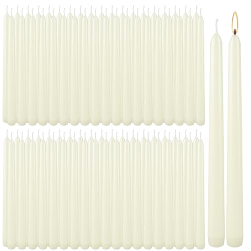 YOROXRG 100Pack Ivory Taper Candles, 7-8 Hours Burn Time, Unscented, Smokeless and Dripless, 0.75 x 10 Inch Dinner Candle Set for Household, Wedding, Party and Home Décor Candlesticks - color: 10"100 Ivory