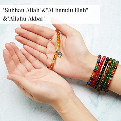 Jadive 7 Pcs Islamic Tasbih Prayer Beads Muslim Bracelets 33 Bead 6mm Round Bead Misbaha and Tasbih Bracelet Muslim Rosary Jewelry for Women Islam Gifts Religion Eid Ramadan Gift