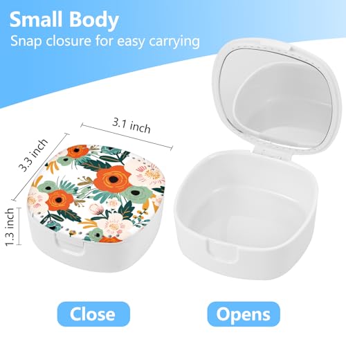Retainer Case, Denture Case Night Guard Mouth Guard With Mirror and Ventilation Holes,Orange Flower - color: Orange Flower