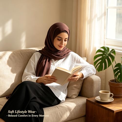 Jersey Hijab Scarf for Women,Lightweight Muslim Turban Head Scarf Modal Feel Hijab Coverings for Prayer with Clip - color: Coffee