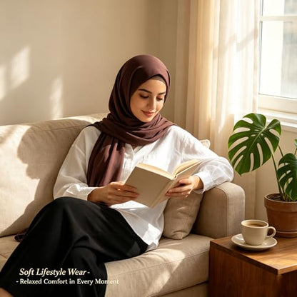 Jersey Hijab Scarf for Women,Lightweight Muslim Turban Head Scarf Modal Feel Hijab Coverings for Prayer with Clip - color: Coffee