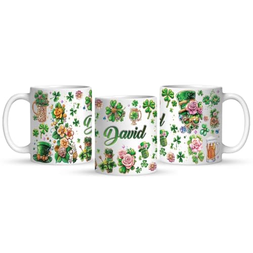 Personalized St. Patrick's Day Shamrock Full Wrap Mug, Custom Unique Name Ceramic Cup 11oz Or 15oz, Customized Irish Festival Coffee Cup, Gift For Women Men, Irish Themed White Mug - color: XUA-1124-3649-St. Patrick's Day Mug