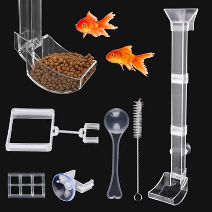Shrimp Feeding Tube and Dish Set,Aquarium Fish Feeder Tube Kit,Clear Shrimp Feeder Fish Tank Feeding Supplies with Feeding Ring Cleaning Brush for Fish Tank Aquarium Feeding Dish
