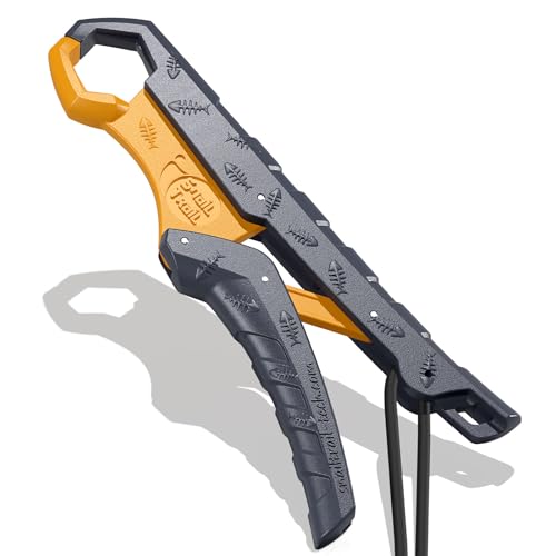 7.5'' Floating Fish Gripper, Fishing Grabber | Catfish Mouth Pliers, Caught Bass Holder, Fish Scale Hook Clamp, Saltwater Lip Grip Tool with Lanyard, Gifts for Men - color: Gray-yellow