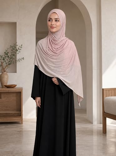 Premium Stretch Cotton Gradient Scarf for Women, Soft Jersey Wrap Shawl, Lightweight Ombre Hijab for Everyday Wear - color: Mctlo2537-lightpink