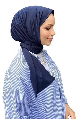 Instant Hijab Scarf for Women – Soft, No-Iron, No-Pins, Ready-to-Wear Hijab – Stretchy & Lightweight Polyester Fabric - color: C7 Navy Blue