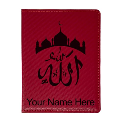 LaserGram Faux Leather Passport Holder, Allah 2, Personalized Engraving Included (Carbon Fiber Red) - color: Carbon Fiber Red