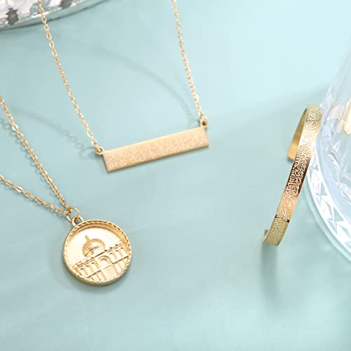 Qitian Mosque Muslim Necklace Islamic Jewelry Gifts for Women Muslim Pendant Gold Ayatul Kursi Necklace Islam Eid Ramadan Gifts for Women Men
