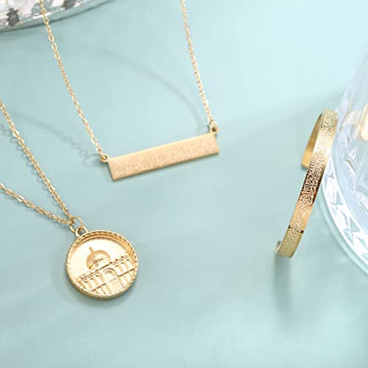 Qitian Mosque Muslim Necklace Islamic Jewelry Gifts for Women Muslim Pendant Gold Ayatul Kursi Necklace Islam Eid Ramadan Gifts for Women Men