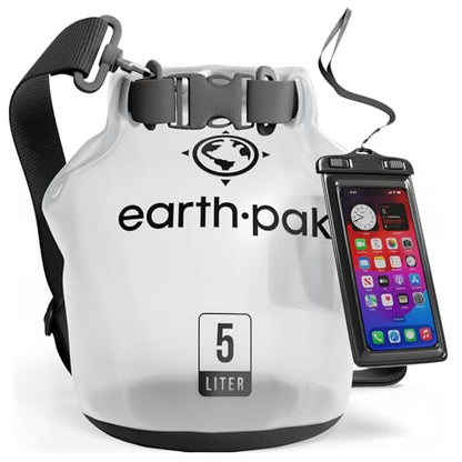 Earth Pak Waterproof Dry Bag - Roll Top Waterproof Backpack Sack Keeps Gear Dry for Kayak with Waterproof Phone Case - color: Clear, size: 5L