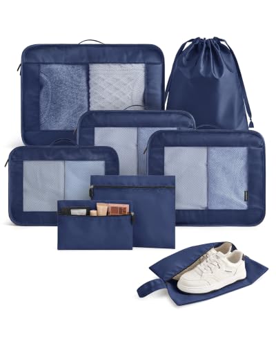 LIGHT FLIGHT 8 Set Packing Cubes for Travel, Cruise Ship Travel Essentials - color: Navy Blue
