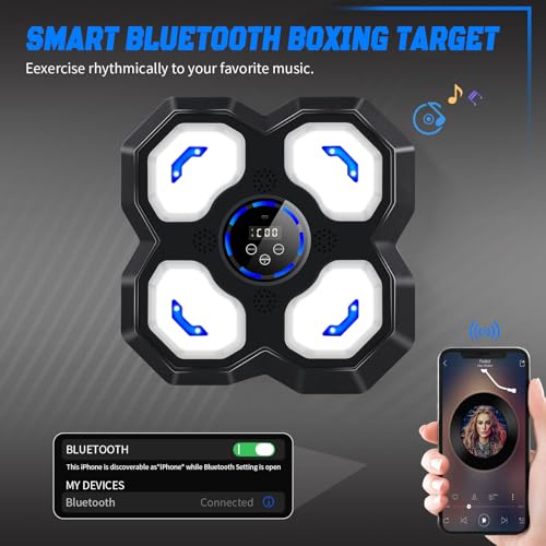 Music Boxing Machine for Kids and Teens Adults, Trainer Equipment with Gloves, Wall-Mounted Boxing Music Workout Machine, LED Electronic Focus Training for Home,Office, Gym - style: Punch-black