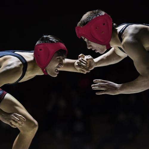 Tellegloww Wrestling Headgear for Kids Youth Soft Grappling Headgear Adjustable Wrestling Ear Guard for Adults - color: Dark Red, style: Classic Style