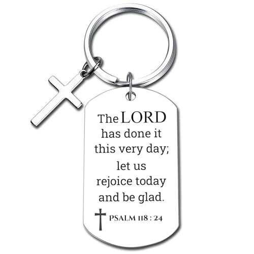 GiftYou Inspirational Scripture Metal Key Chains with Cross Pendant - Bible Verse Keychain Religious Gift for Christian - color: Psalm 118:24