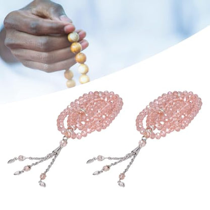 Tnfeeon 2Pcs Pink Muslim Prayer Beads Coloured Glaze 99 Beads Mihrab Separators Count Exquisite Design Tasbih Prayer Beads 0.31in