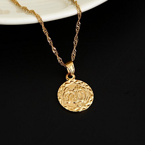 Small Cute Allah Gold Pendant Necklace Chain Islam Round Pendant Jewelry