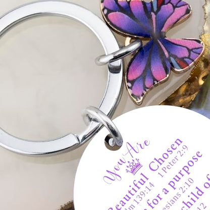OEHEDOU Purple Gifts Butterfly Gifts For Women Bible Verse Keychain Gifts Christian Gifts For Women Religious Gift For Women Inspirational Item Purple Keychains Inspirational Gift For Women