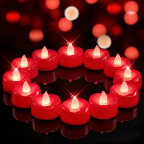 merrynights LED Candles, 24 Pack Tea Lights Candles Battery Operated, Flameless Tealight Candle, Realistic Tea Lights for Halloween Christmas Party Decor -D 1.5” x H 1.25”-Red - color: Red Light, size: 24-Pack