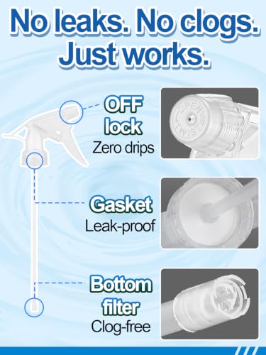 6Pcs 3 Modes Spray Bottle Nozzles Replacement Fit Standard 28/400 Neck | MADHOLLY DIY-Friendly Sprayer Tops, Mist/Stream/Off, Cuttable Tube for 8/16/32oz Bottle, for Plants, Hair, Cleaning - color: Clear