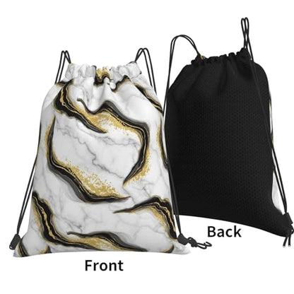 Water Resistant Gym Sack, Gold Black And White Marble, Drawstring Backpack with Zipper Pocket for Workout and Training - color: Pattern (376)
