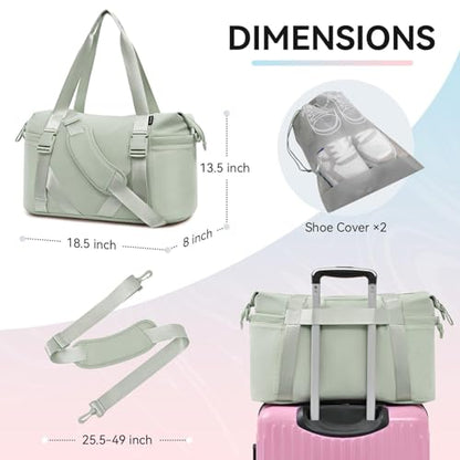 MAXTOP Women's Gym Yoga Duffle Bag with Shoe Pouch,Multi-Purpose Overnight Travel Bag for Gym,Work, Dance, Sports - color: Green