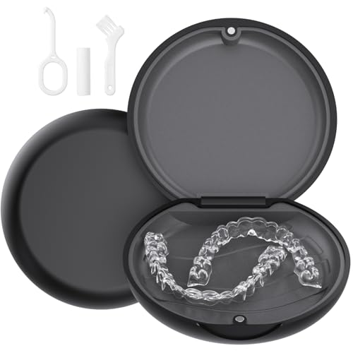 Retainer Case, Compatible with Invisalign, Cute Orthodontic Slim Aligner Case with Removal Tool and Brush, Graphite Black - color: Graphite Black