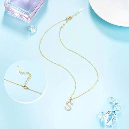 Tarsus Initial Cubic Zirconia Necklace Jewelry Gifts for Women Adjustable Chain 18" + 2" - style: Gold-S-Diamond style