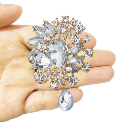 Ezing 4 Pieces Lot Large Big Silver Gold Plated Assorted Crystal Rhinestones Brooch Pins Set - color: A