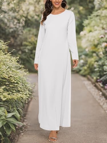 Womens Muslim Abayas Maxi Dress One Piece Long Sleeve Islamic Prayer Dresses Robe Arabian Kaftan - color: White, size: Small-Medium