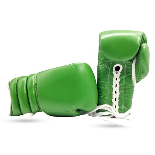 Boxing Glove Grappling, Kickboxing, Training Lace up Fighting Boxing Punching Bag Green Cowhide Leather Boxing Glove Without Logo - size: 16oz