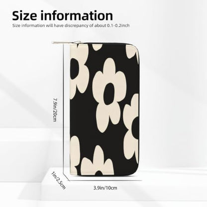 Flower Pattern PU Leather Long Wallet for Women Men, Zipper Clutch Wallet RFID Card Holder Organizer - color: Flower Pattern
