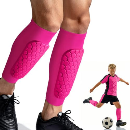 XZQTIVE Soccer Shin Guards Shin Defender for Kids Youth Adult, Ski Shin Guard Calf Compression Sleeve with Honeycomb Shin Pads - color: hot pink, size: X-Small