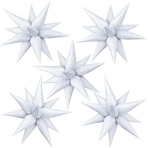 60 Pcs Star Balloons Explosion 12 Point Foil Cone Balloons Magic Balloon Large for Wedding Anniversary Backdrop Birthday Party Decorations White - color: White