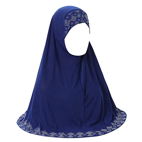 ZGMYC Women Shiny Rhinestones Muslim Hijab Elegant Long Turban Cap Head Wrap Scarf - color: Blue