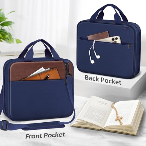 FINPAC Large Bible Cover, Carrying Book Case Church Bag Bible Protective with Zippered Pocket and Handle, Gift for Men Women - color: Navy & Brown