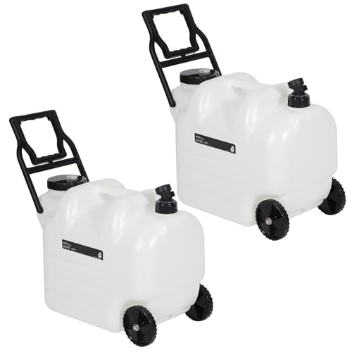 REDCAMP 7.4 Gal Water Container with Wheels & Spigot | Portable Rolling Emergency Camping Water Jug with Folding Handle | BPA Free Food Grade Water Storage Tank for Camping, Hiking 2 Pack (28L, White) - color: White 28l, 2 Pack